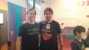 Fukuda e André Sarmento no Arduino Day 2017.